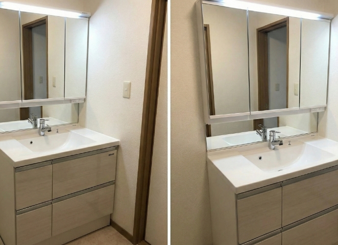 収納充実の洗面化粧台へ交換