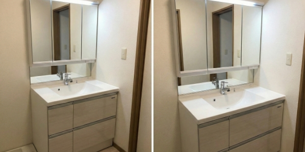 収納充実の洗面化粧台へ交換